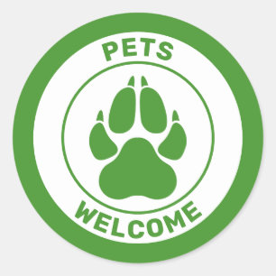 Sticker Rond Animaux verts bienvenus avec une silhouette de pat