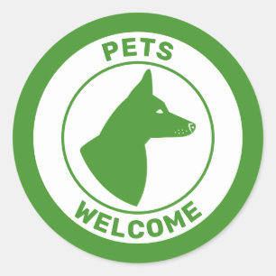 Sticker Rond Animaux verts bienvenus et chien aux oreilles dres