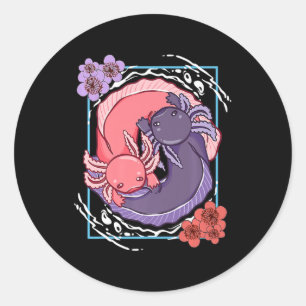 Sticker Rond Anime Axolotl Waifu Who Love Anime Ramen And Sketc