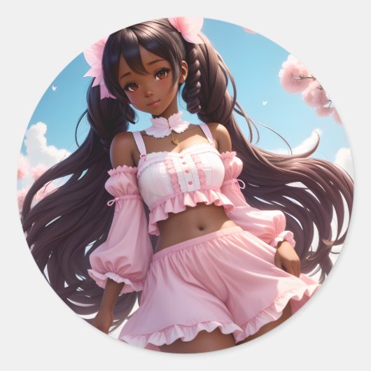 Sticker Rond Anime Black Girl Rose Animecore (Devant)