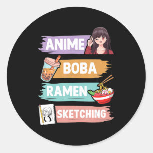 Sticker Rond Anime Boba Ramen Esquisse Otaku Kawaii Anime Girl