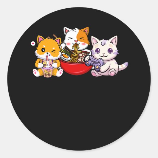 Sticker Rond Anime Boba Tea Buble Tea Jeu Gamer Ramen Cat J (Devant)