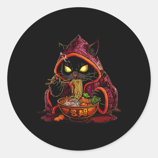 Sticker Rond Anime Enfants Chat Ramen Japonais Enfants Kawaii C (Devant)