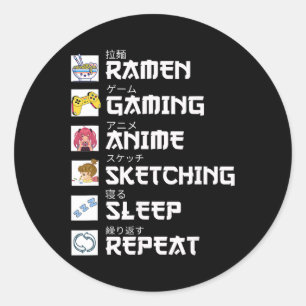 Sticker Rond Anime Gaming Repeat Otaku Anime Manga Jeux Vidéo