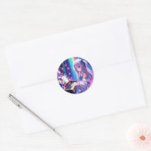 Sticker Rond Anime Girl Jouer Piano (Enveloppe)