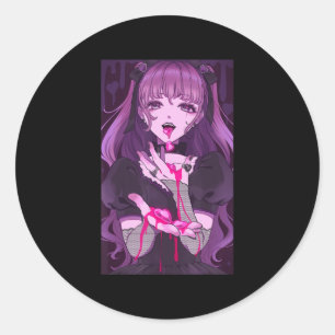Sticker Rond Anime Girl Kawaii Waifu esthétique japonaise Otaku
