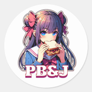 Sticker Rond Anime Girl mangeant un sandwich PB&J