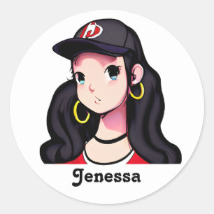 Sticker Rond Anime Girl Personnalisée