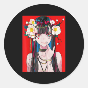 Sticker Rond Anime Girl Waifu japonais esthétique Kawaii Otaku