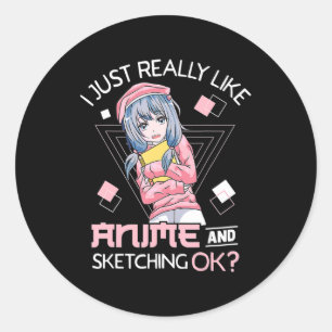 Sticker Rond Anime Girl Waifu Who Loves Anime Ramen And Sketchi