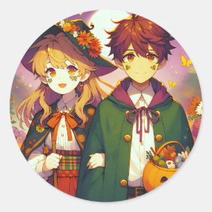 Sticker Rond Anime Kid's en costumes d'Halloween