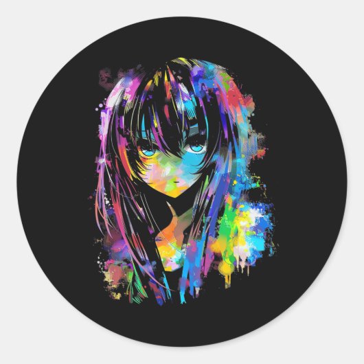 Sticker Rond Anime Manga Graphisme Colorful Art Anime (Devant)