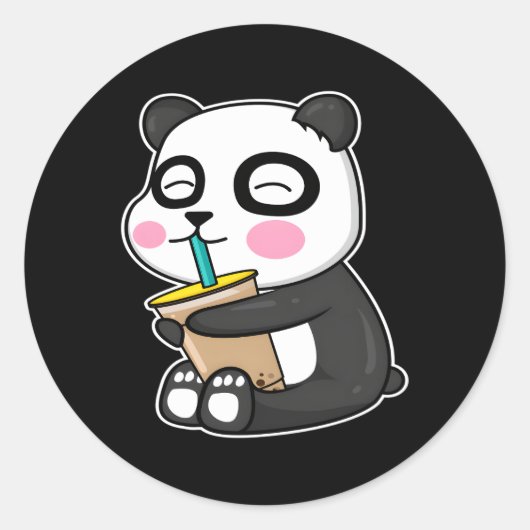 Sticker Rond Anime Panda Boit Boba Bubble Tea L Kawaii (Devant)