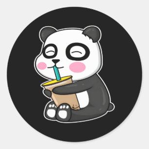 Sticker Rond Anime Panda Boit Boba Bubble Tea L Kawaii