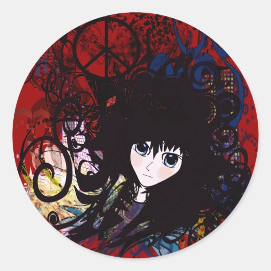Sticker Rond Anime Peace Grunge (Devant)
