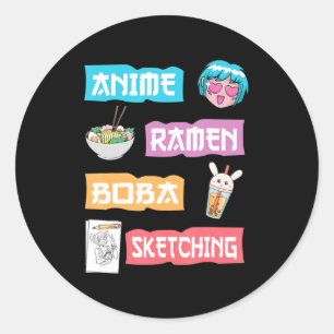 Sticker Rond Anime Ramen Boba Sketting Kawaii Anime Lover Mer