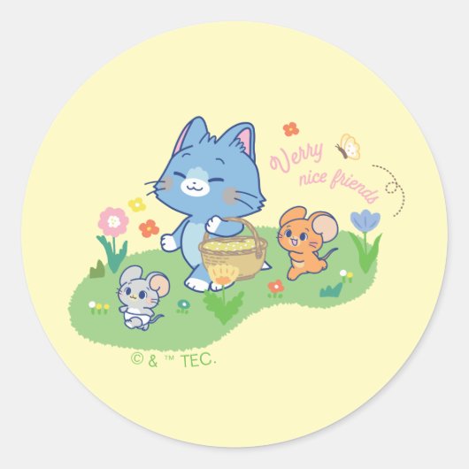 Sticker Rond Anime Tom, Jerry et Tuffy Picnic (Devant)