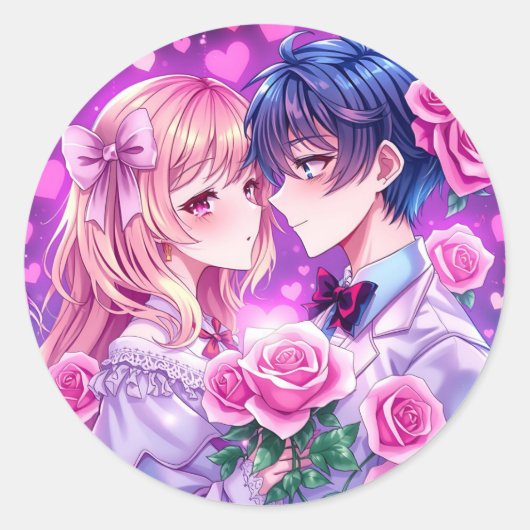 Sticker Rond Anime Valentine's Day Garçon et fille Romantique (Devant)