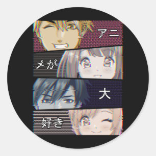 Sticker Rond Anime Vaporwave Esthétique Japonais Otaku
