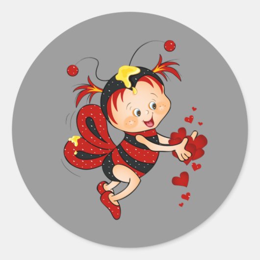 Sticker Rond Animée Saint Valentin Abeille rouge (Devant)
