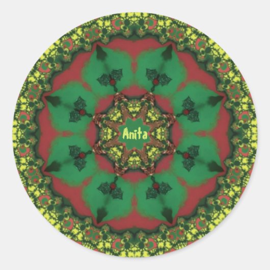 Sticker Rond ANITA ~ WOW! Jaune rouge de Noël vert ~ (Devant)