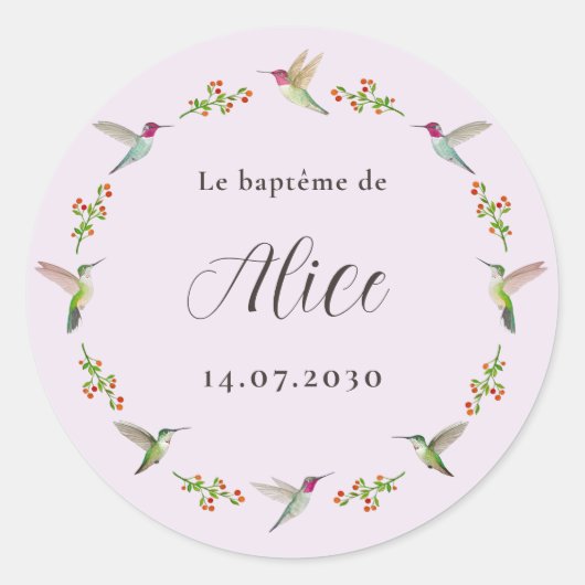Sticker Rond Anna's Hummingbirds Baptism (Devant)