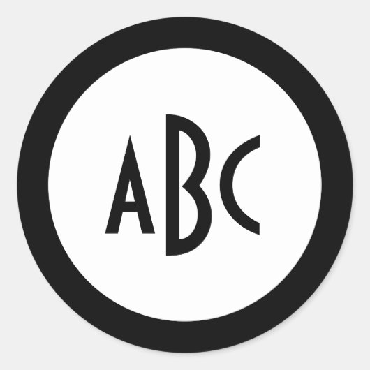 Sticker Rond Anneau noir avec Monogramme Cercle Blanc (Devant)
