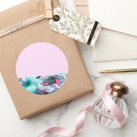 Sticker Rond Anneaux avec pétales de rose blanche (Cadeaux)