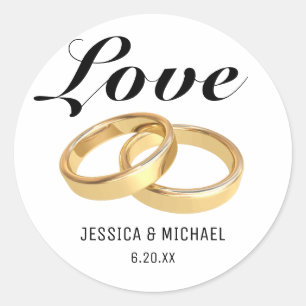 Sticker Rond Anneaux d'amour et de Mariage, Noms des mariées