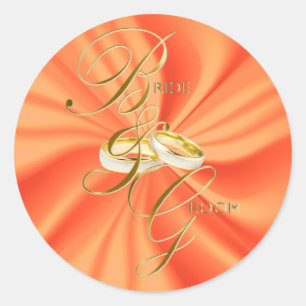 Sticker Rond Anneaux Mariages or et satin argenté orange