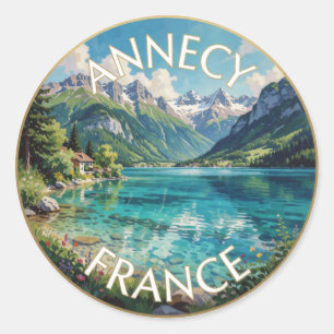 Sticker Rond Annecy France Lac Alpin Turquoise Scène de voyage