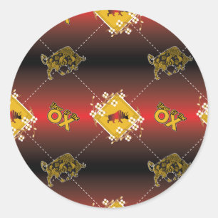 Sticker Rond Année chinoise de l'ox Elégant Floral