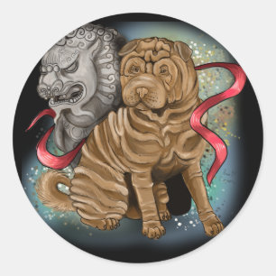 Sticker Rond Année chinoise du zodiaque du chien