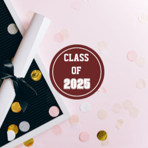 Sticker Rond Année de classe Maroon et White School