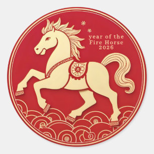 Sticker Rond Année du Cheval 2026 Nouvel An Chinois 