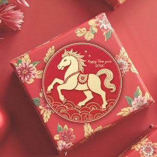 Sticker Rond Année du Cheval 2026 Nouvel An Chinois