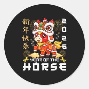 Sticker Rond Année du Cheval 2026 Nouvel An Lunaire Nouvel An C