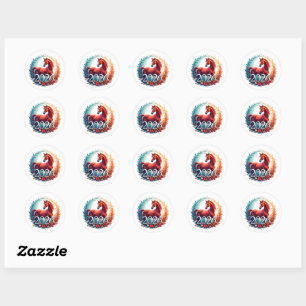 Sticker Rond Année du cheval 2026 Wreath