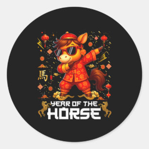 Sticker Rond Année du cheval Cheval qui fait dabber Nouvel An l