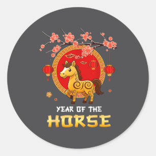 Sticker Rond Année du cheval du zodiaque chinois Lanternes Ny m