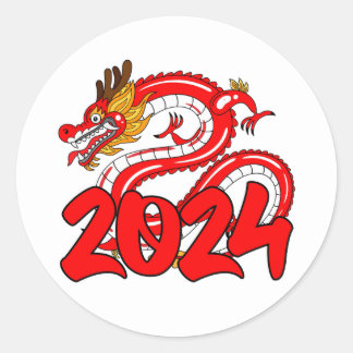 Sticker Rond année du dragon 2024 heureux chinesse nouvelle ann