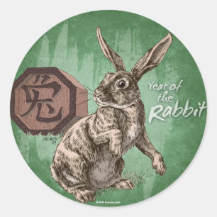 Sticker Rond Année du lapin Zodiac chinois Art