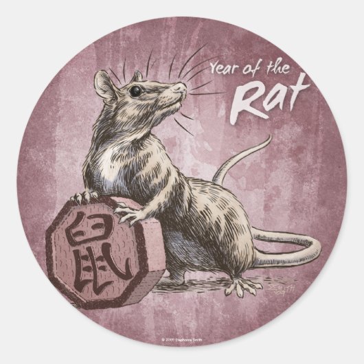 Sticker Rond Année du Rat chinois Zodiac Art (Devant)