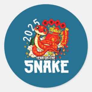 Sticker Rond Année du Serpent 2025 Nouvel An Chinois 2025 Rouge