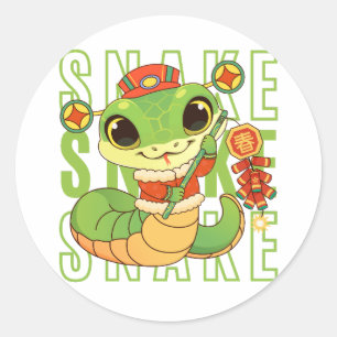 Sticker Rond Année Du Serpent Chinois Nouvel An Serpent Vert