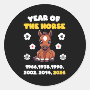 Sticker Rond Année Kawaii du Cheval du Zodiaque Chinois 2026 An