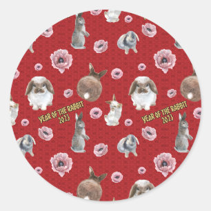 Sticker Rond Année lunaire chinoise du Motif Rabbit 2023
