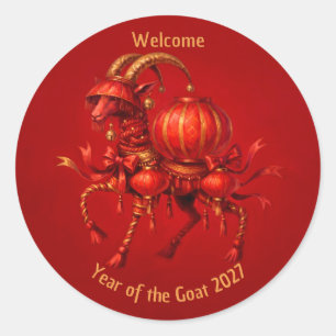 Sticker Rond Année rouge de la chèvre 2027 Lanterne