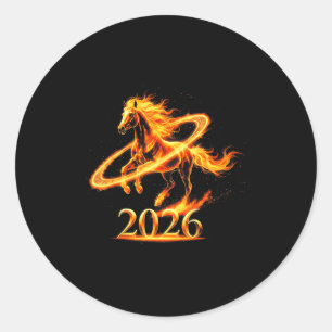 Sticker Rond Année zodiacale feu or du cheval 2026 nouvel an lu