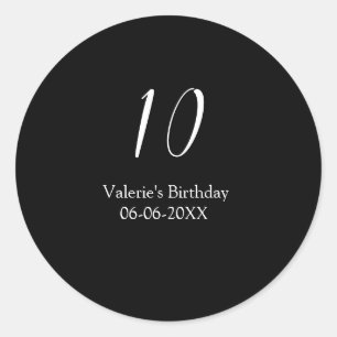 Sticker Rond anniversaire 10 ans blanc noir nom date calligraph